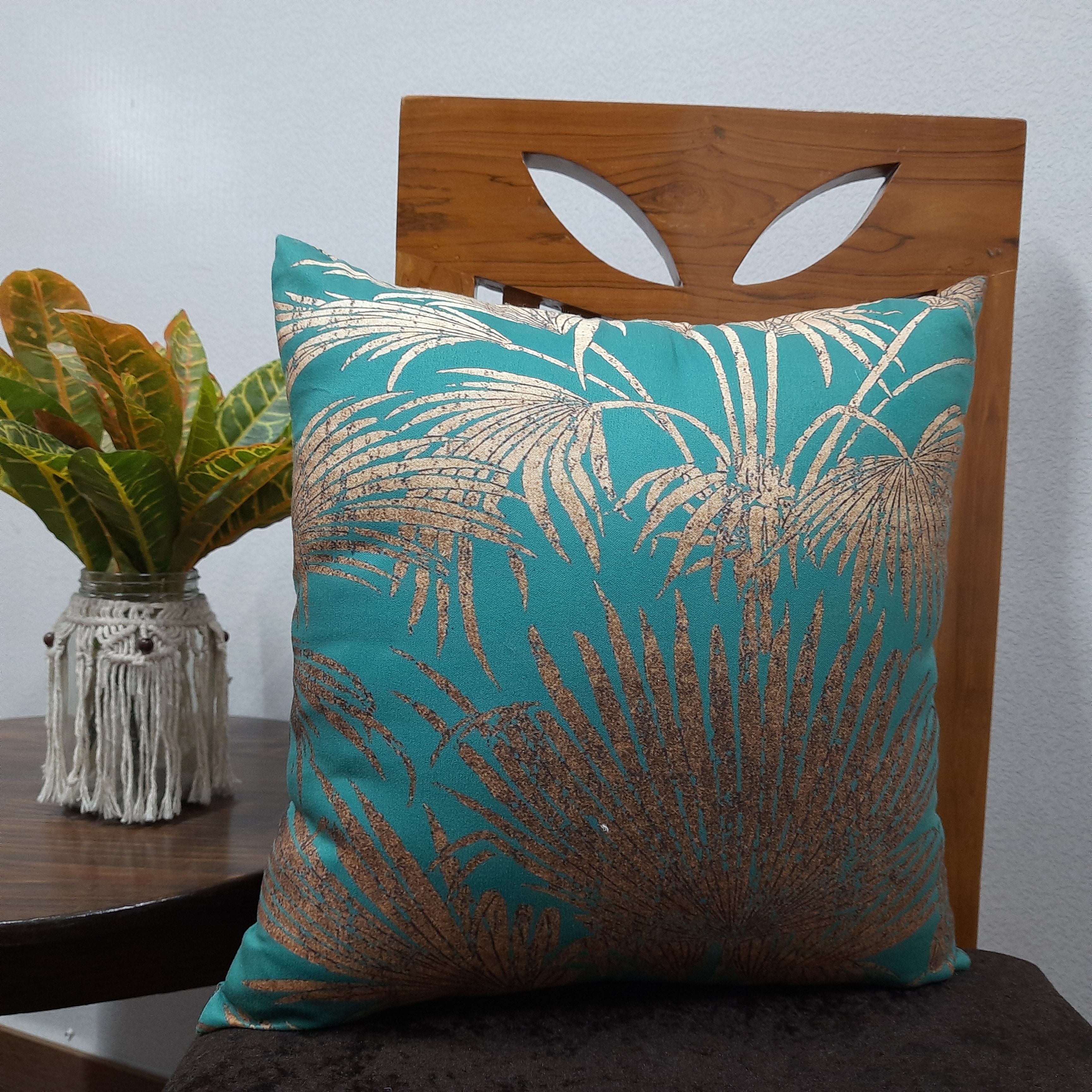 Riviera Collection-Cushion Covers In Glace Cotton For Regular Use –Golden Trees– 40cm x 40cm (~16″ x 16″) – Set of 5