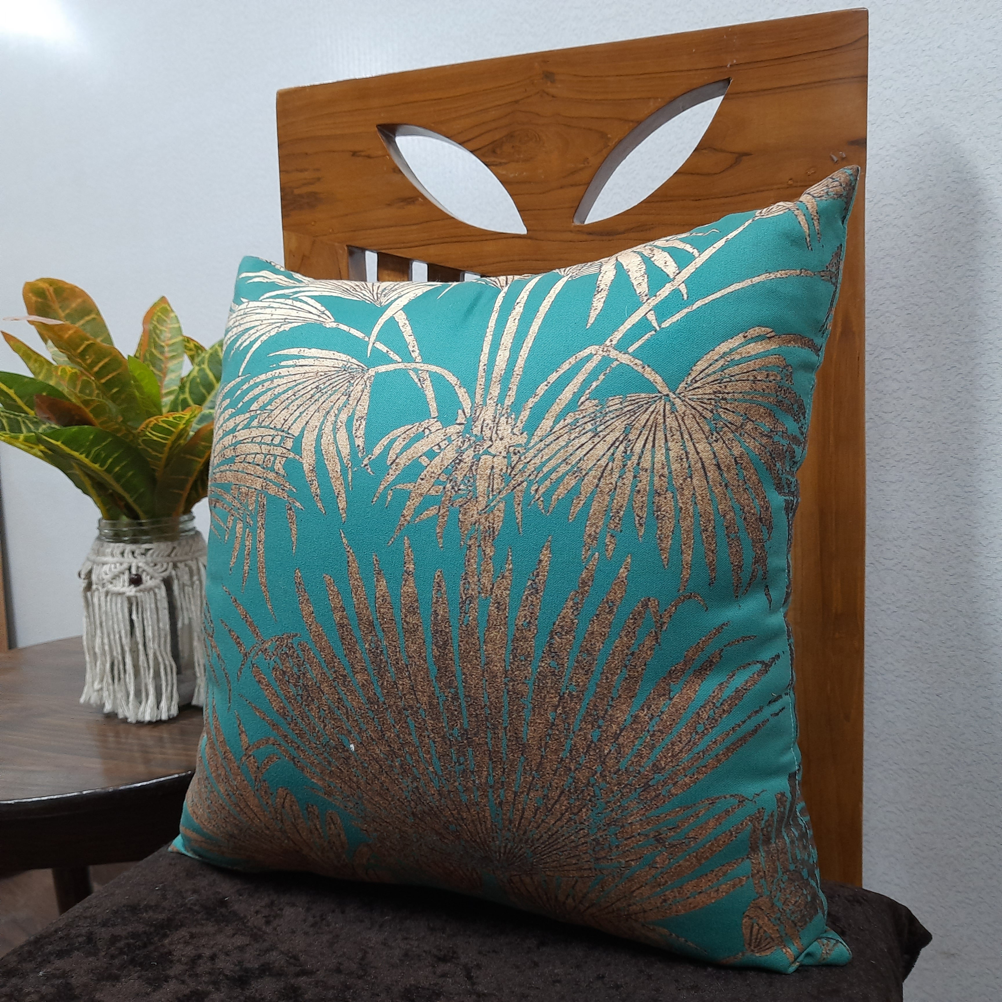 Riviera Collection-Cushion Covers In Glace Cotton For Regular Use –Golden Trees– 40cm x 40cm (~16″ x 16″) – Set of 5