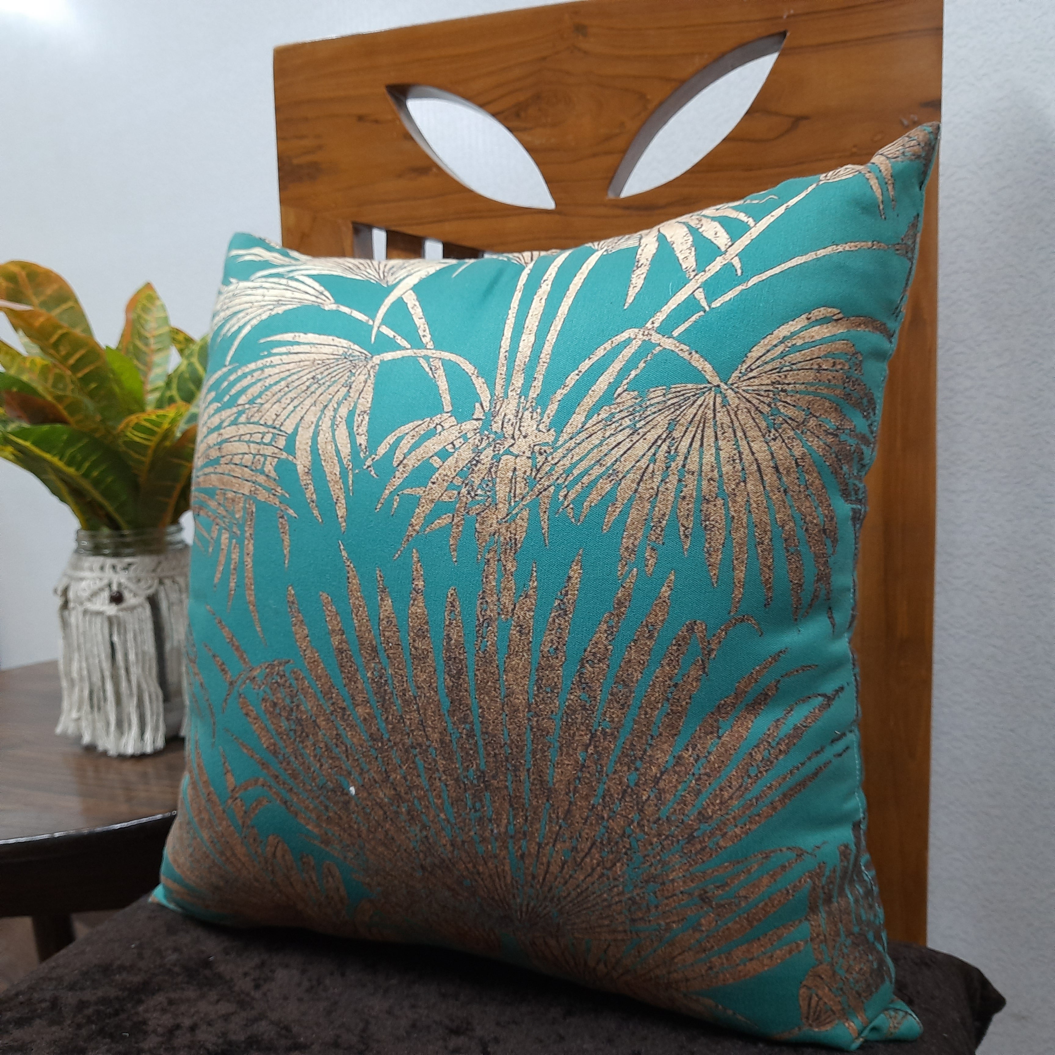 Riviera Collection-Cushion Covers In Glace Cotton For Regular Use –Golden Trees– 40cm x 40cm (~16″ x 16″) – Set of 5