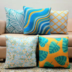 Riviera Collection-Cushion Covers In Glace Cotton For Regular Use –Different Vibes– 40cm x 40cm (~16″ x 16″) – Set of 5