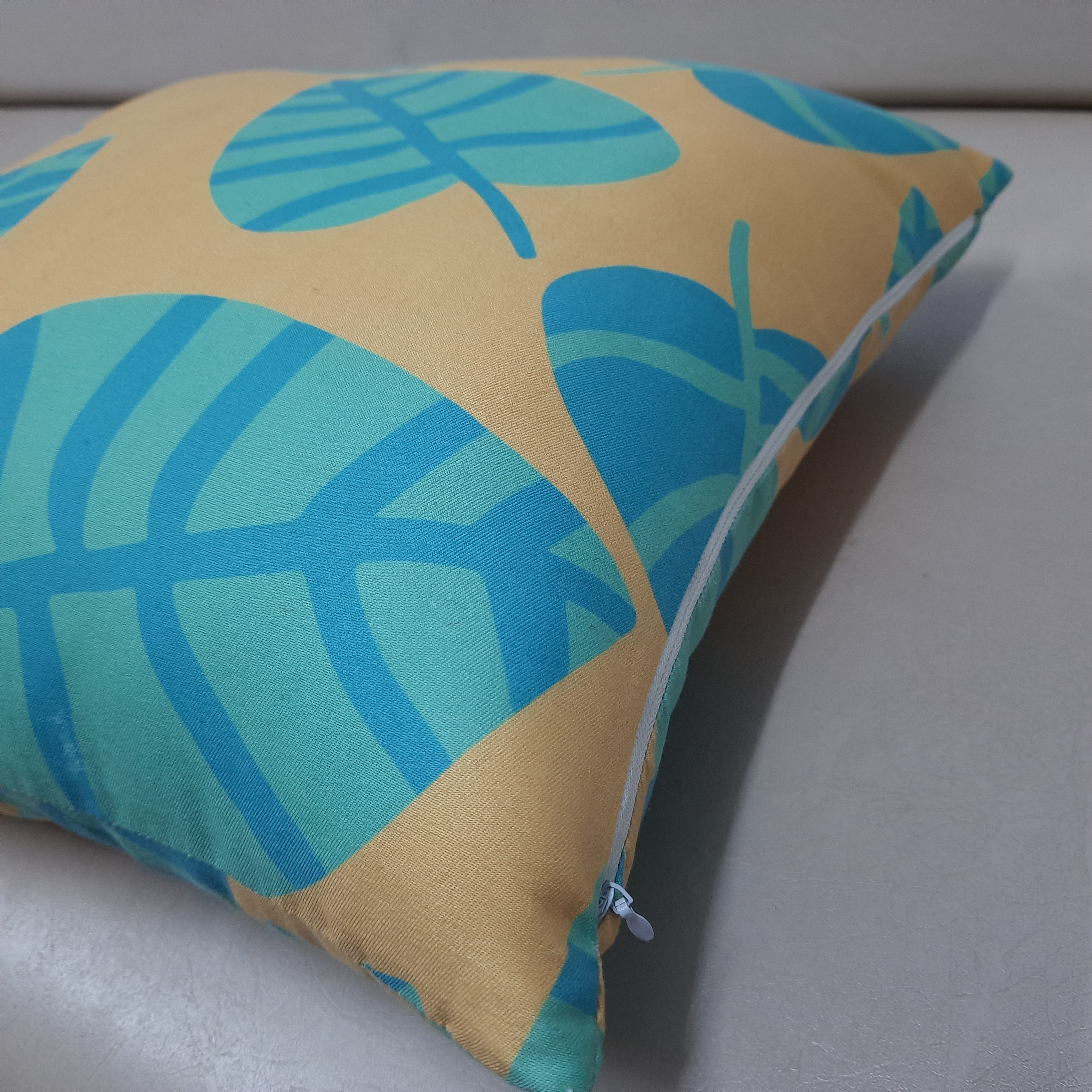 Riviera Collection-Cushion Covers In Glace Cotton For Regular Use –Yellow With leaves – 40cm x 40cm (~16″ x 16″) – Set of 5