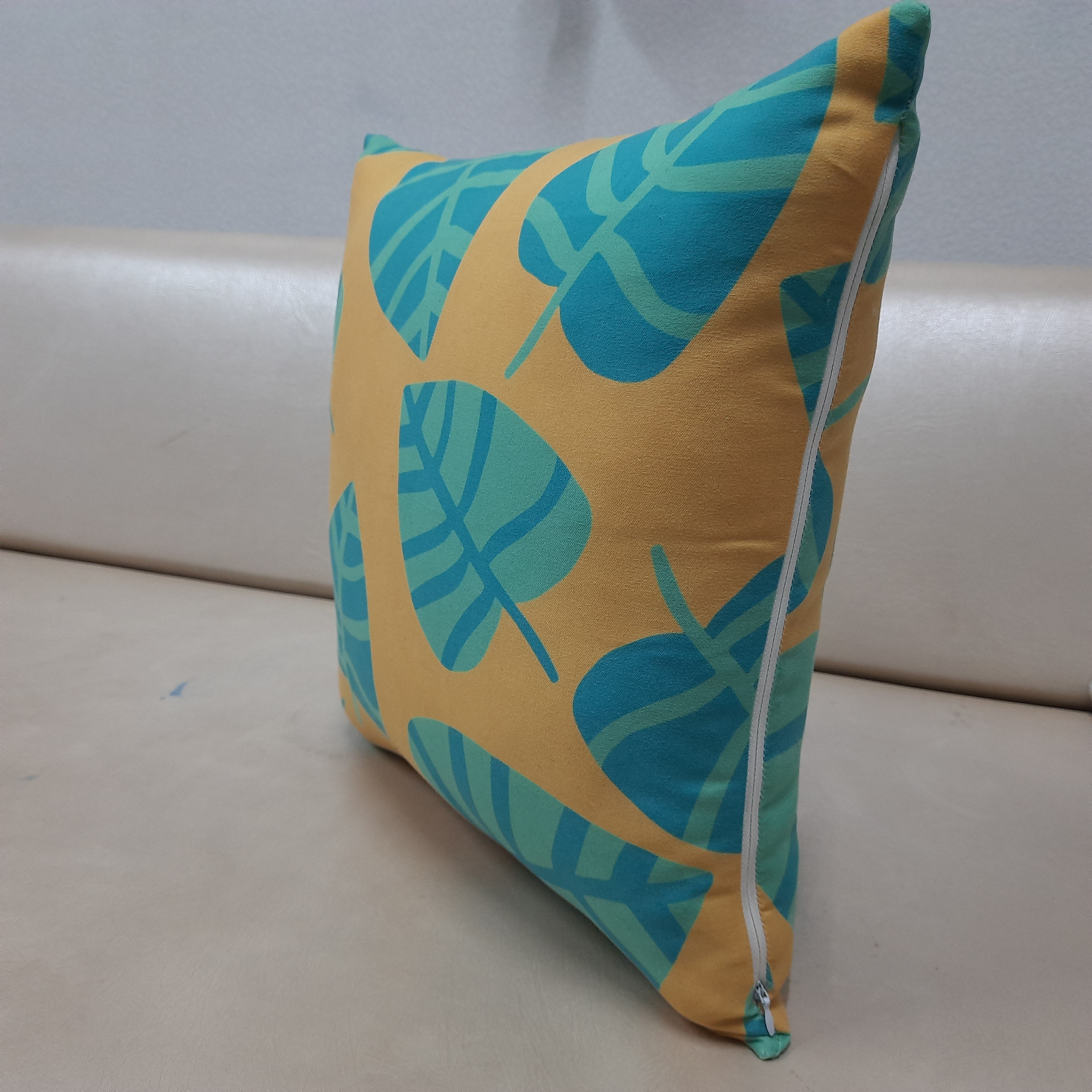 Riviera Collection-Cushion Covers In Glace Cotton For Regular Use –Yellow With leaves – 40cm x 40cm (~16″ x 16″) – Set of 5