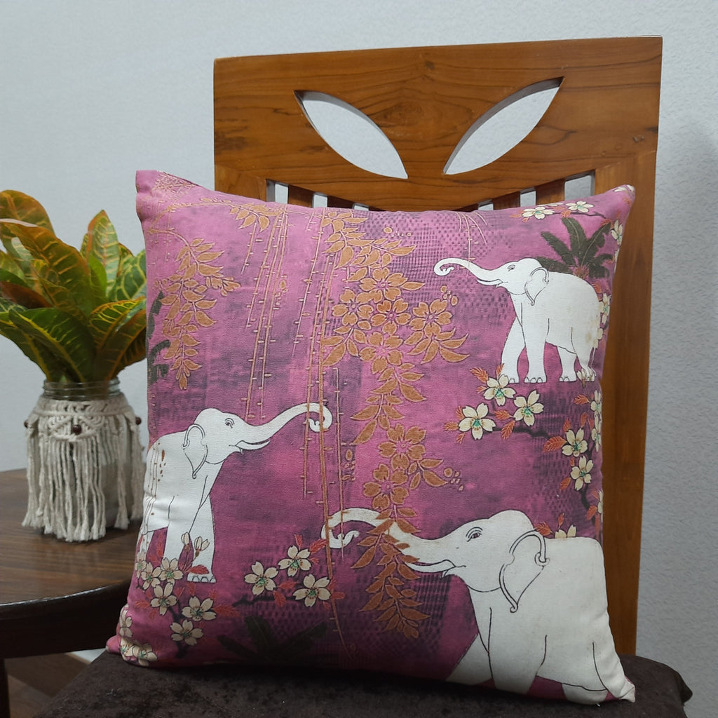 Riviera Collection-Cushion Covers In Glace Cotton For Regular Use –White Elephants Symbol of Peace – 40cm x 40cm (~16″ x 16″) – Set of 5