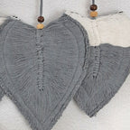 Avioni Feather Macrame Wall Hanging With Beads, Macrame Knotted Wall Tapestry, Living Room Bedroom Interior Decor-White And Grey-38 cms x 27 cms