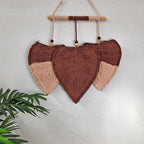 Avioni Feather Macrame Wall Hanging With Beads, Macrame Knotted Wall Tapestry, Living Room Bedroom Interior Decor-Earthern Pot Colour And Peach-38 cms x 27 cms