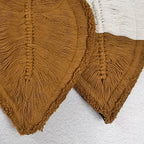 Avioni Feather Macrame Wall Hanging With Beads, Macrame Knotted Wall Tapestry, Living Room Bedroom Interior Decor-Brown And White-38 cms x 27 cms