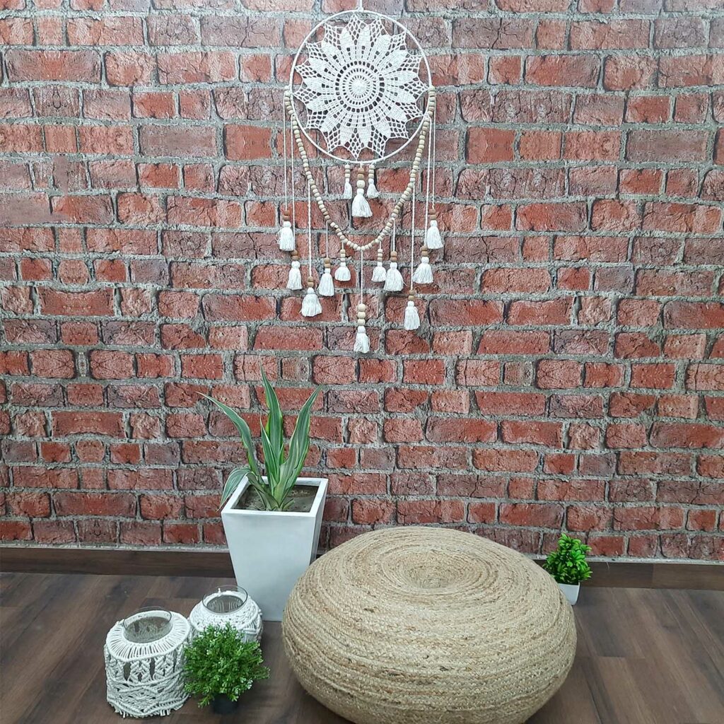 Avioni Home Boho Collection – Crochet Wall Hanging With Beads And Fringes-Flower Look – 98 cms