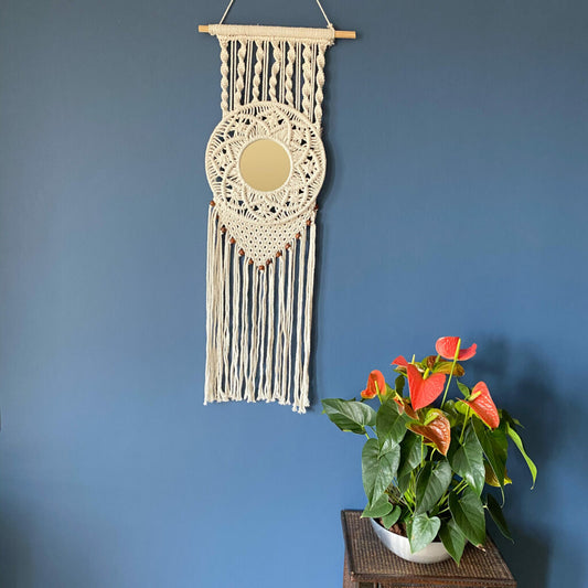 Avioni Home Boho Collection – Hand-Knitted Wall Hanging with Mirror