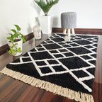 Avioni Atlas Collection- Micro Moroccan Lattice Carpets In White and Black Diamonds