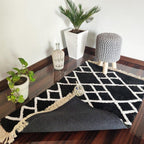Avioni Atlas Collection- Micro Moroccan Lattice Carpets In White and Black Diamonds