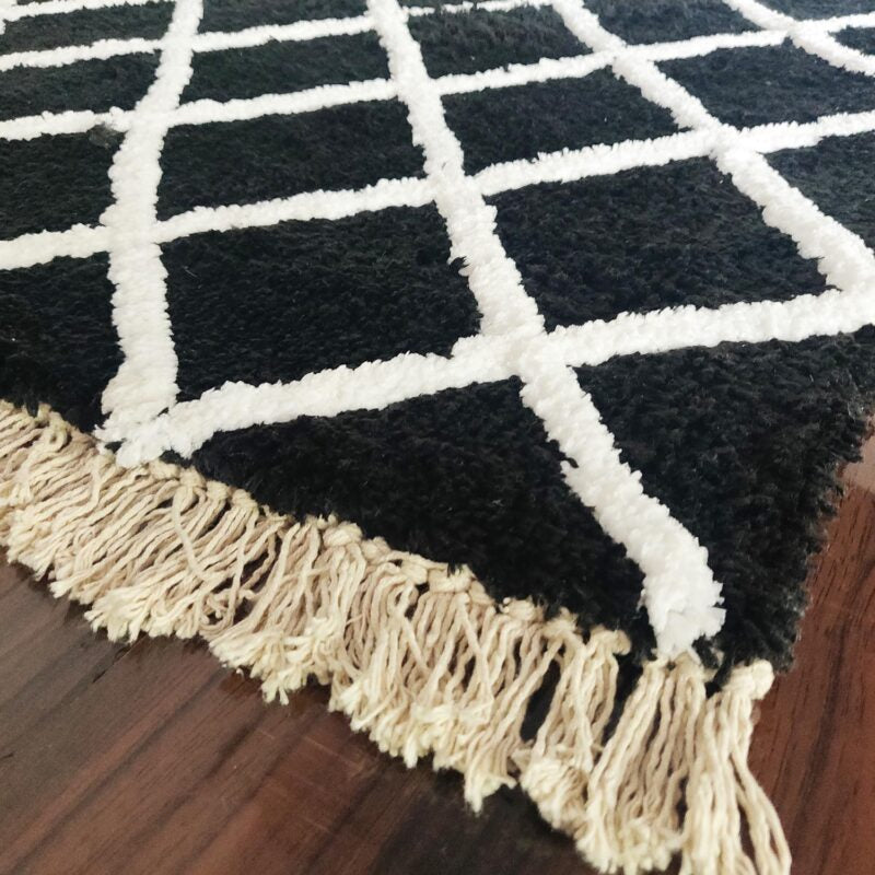 Avioni Atlas Collection- Micro Moroccan Lattice Carpets In White and Black Diamonds