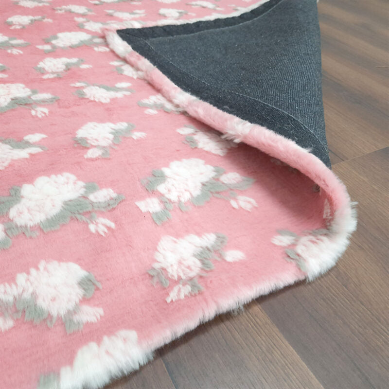Soft Shaggy Premium Super Soft Luxury Rugs Faux Fur – Flowers on Pink Fur – Avioni Carpets