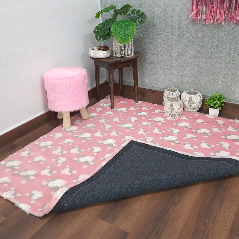 Soft Shaggy Premium Super Soft Luxury Rugs Faux Fur – Flowers on Pink Fur – Avioni Carpets