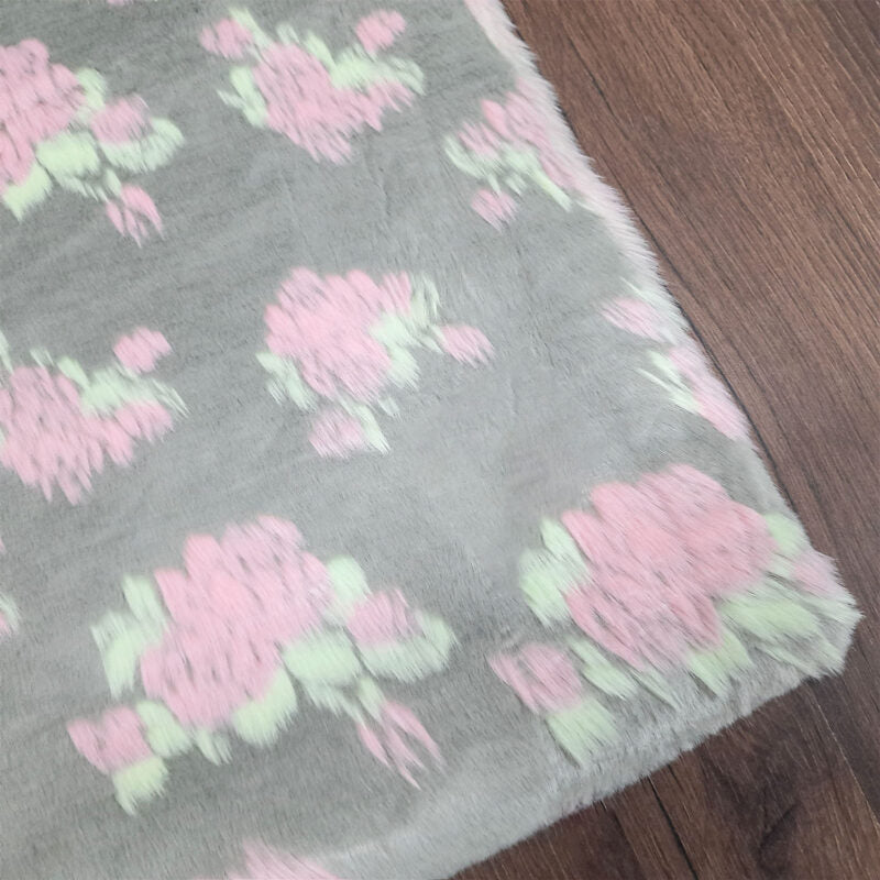 Soft Shaggy Premium Super Soft Luxury Rugs  Faux Fur– Flowers on Grey Fur – Avioni Carpets