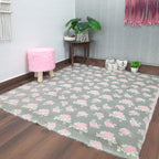 Soft Shaggy Premium Super Soft Luxury Rugs  Faux Fur– Flowers on Grey Fur – Avioni Carpets