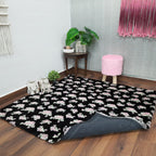 Soft Shaggy Premium Super Soft Luxury Rugs Faux Fur – Flowers on Black Fur – Avioni Carpets