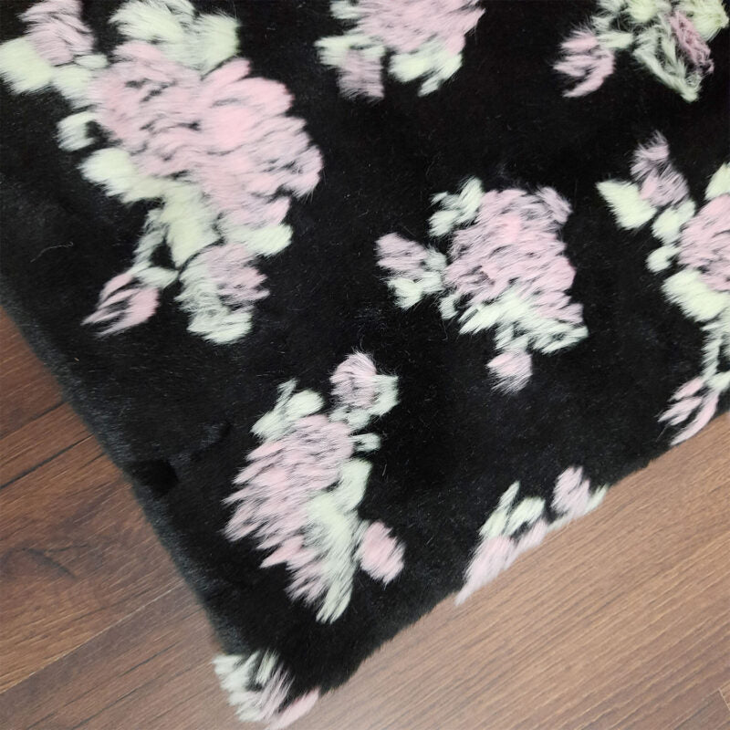 Soft Shaggy Premium Super Soft Luxury Rugs – Flowers on Black Fur – Avioni Carpets