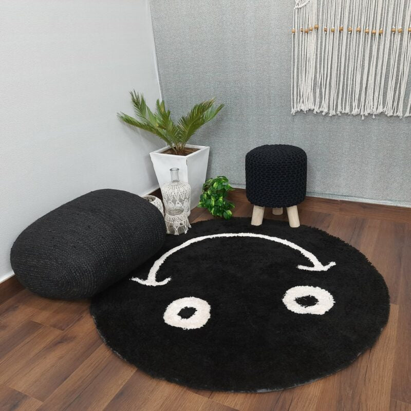 Avioni Modern Multicolor Round Smily Shag Carpet for Living/ Drawing Room -120 cms