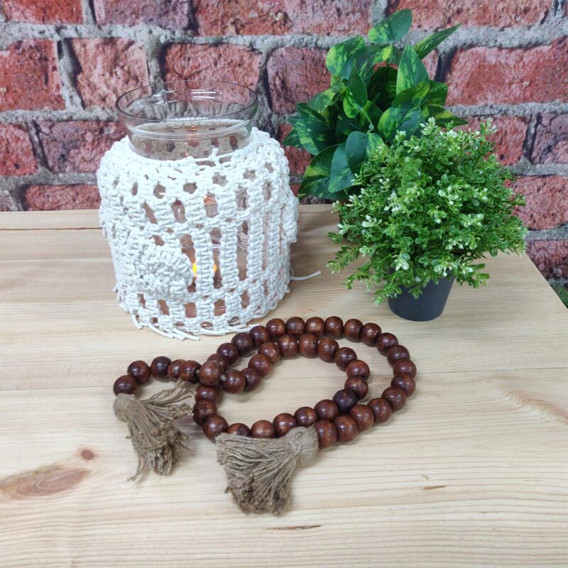 Avioni Home- Hand Made Garland With Wooden Beads With Jute Fringes -44 Inches (112 cms)