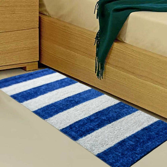 Avioni Handloom Blue & White Plain Solid Premium Bedside Carpet (55cm x 137cm (~22″ x 55″))