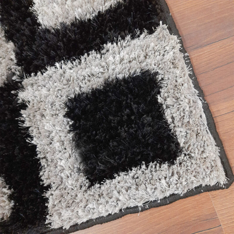 Handloom Shaggy Black And Gray Square Carpet/Bedside Runners (55cm x 137cm (~22″ x 55″)) by Avioni