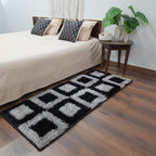 Handloom Shaggy Black And Gray Square Carpet/Bedside Runners (55cm x 137cm (~22″ x 55″)) by Avioni