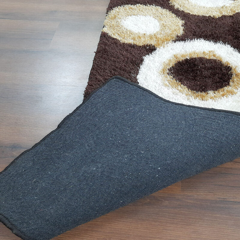 Handloom Shaggy Coffee And Beige Rounds Premium Bedside Carpet (55cm x 137cm (~22″ x 55″)) By Avioni