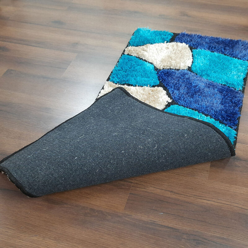 Handloom Shaggy Blue Stones Premium Bedside Carpet (55cm x 137cm (~22″ x 55″)) By Avioni