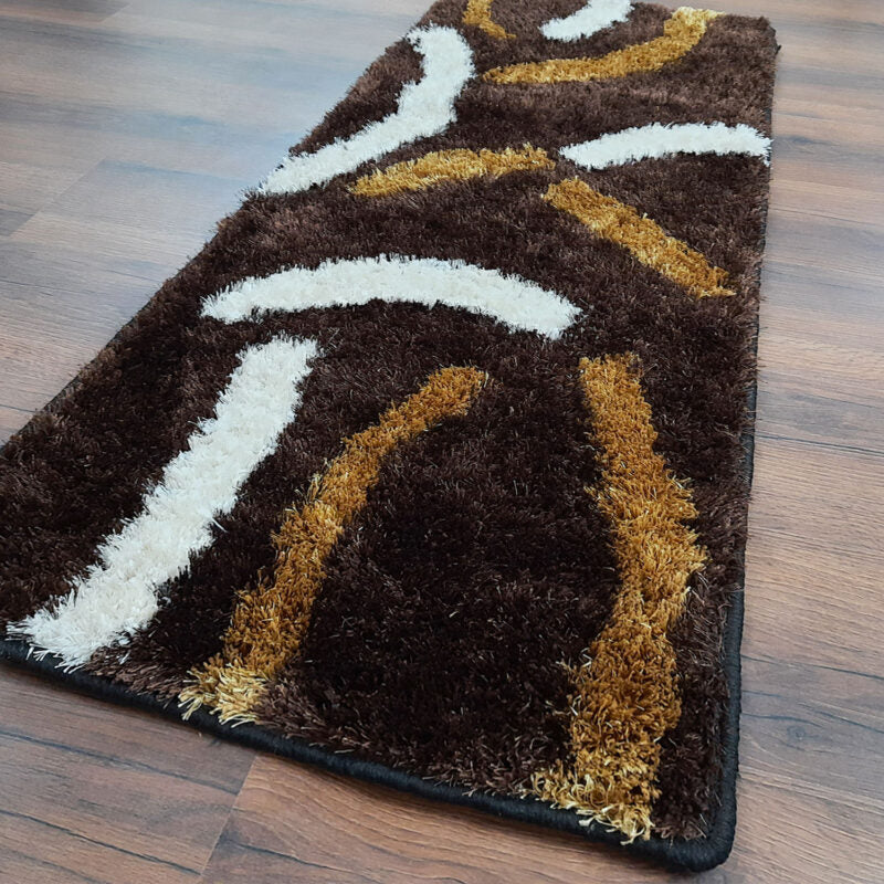 Shaggy Carpet / bedside runner in Coffee With Multicolor Design (55cm x 137cm (~22″ x 55″)) by Avioni