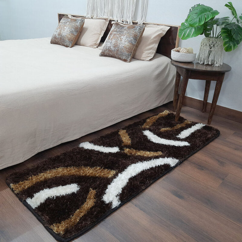 Shaggy Carpet / bedside runner in Coffee With Multicolor Design (55cm x 137cm (~22″ x 55″)) by Avioni