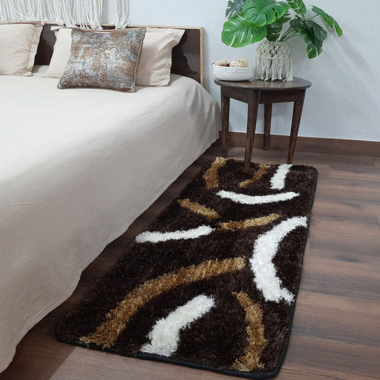 Shaggy Carpet / bedside runner in Coffee With Multicolor Design (55cm x 137cm (~22″ x 55″)) by Avioni