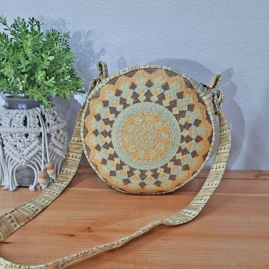 Premium Sling Bag for Women, Avioni Fashion Shoulder Bag, Bohemian Style Ethnic Design, Braided Sides Round Sling Bag, Perfect For Gifts and Traveling-25 cms Diameter