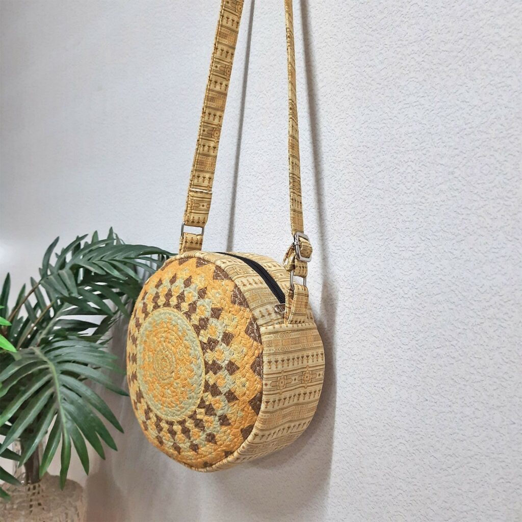 Premium Sling Bag for Women, Avioni Fashion Shoulder Bag, Bohemian Style Ethnic Design, Braided Sides Round Sling Bag, Perfect For Gifts and Traveling-25 cms Diameter