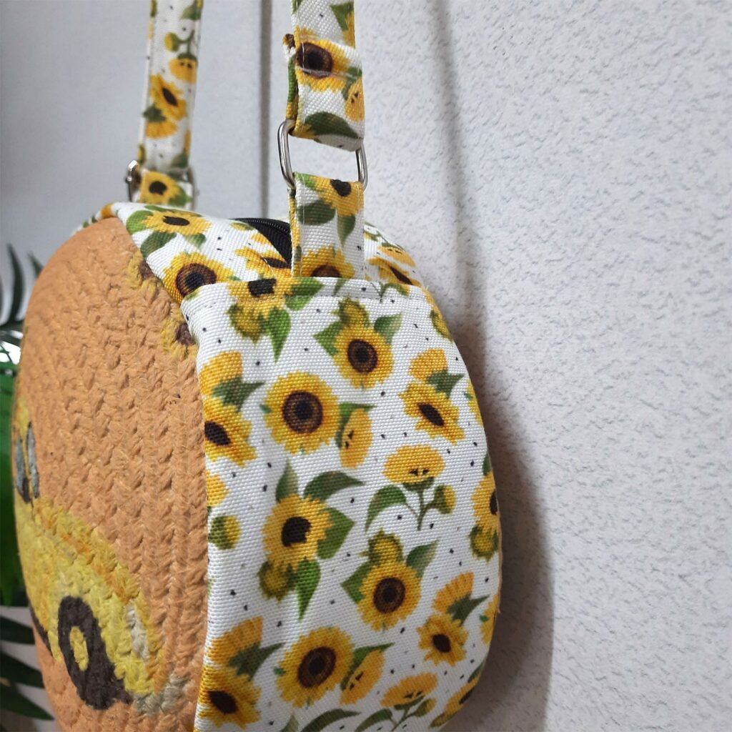 Premium Sling Bag for Women, Avioni Fashion Shoulder Bag, Bohemian Style Sunflowers In Car, Braided Sides Round Sling Bag, Perfect For Gifts and Traveling