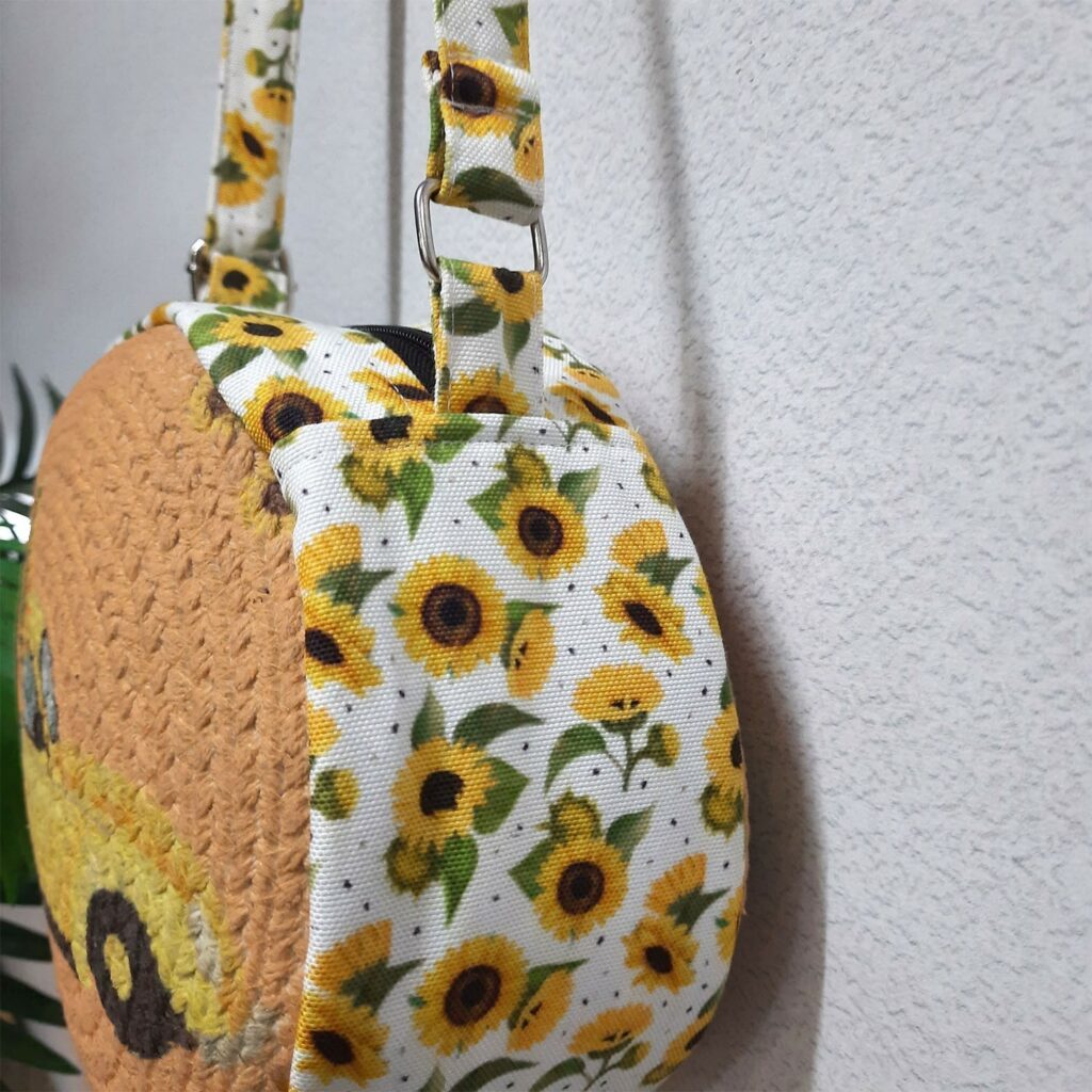 Premium Sling Bag for Women, Avioni Fashion Shoulder Bag, Bohemian Style Sunflowers In Car, Braided Sides Round Sling Bag, Perfect For Gifts and Traveling-25 cms Diameter