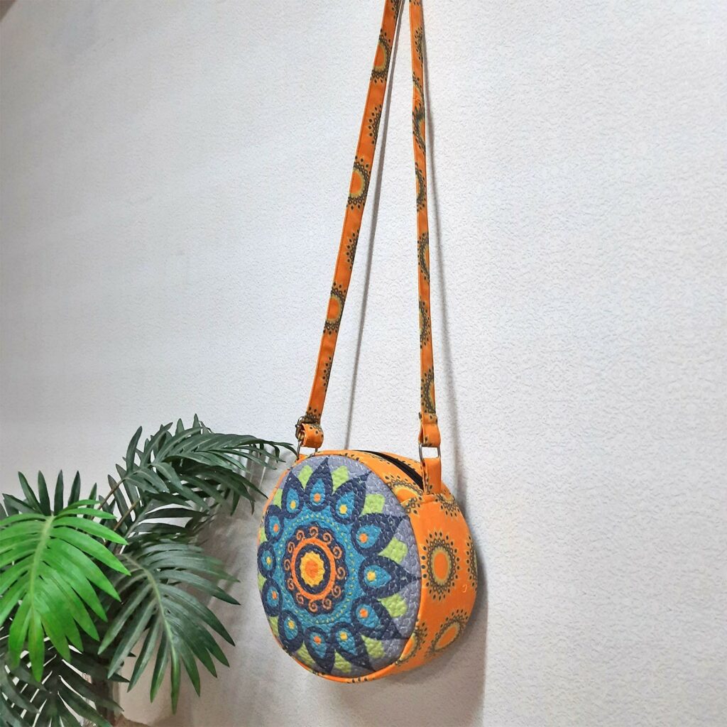 Premium Sling Bag for Women, Avioni Fashion Shoulder Bag, Bohemian Style-Peacock Rangoli, Braided Sides Round Sling Bag, Perfect For Gifts and Traveling-25 cms Diameter