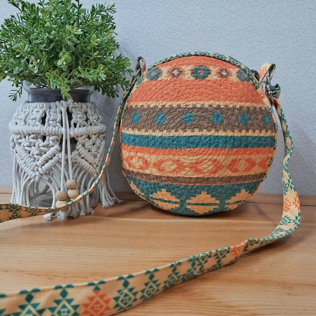 Premium Sling Bag for Women, Avioni Fashion Shoulder Bag, Bohemian Style-moroccon Design, Braided Sides Round Sling Bag, Perfect For Gifts and Traveling-25 cms Diameter