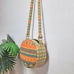 Premium Sling Bag for Women, Avioni Fashion Shoulder Bag, Bohemian Style-moroccon Design, Braided Sides Round Sling Bag, Perfect For Gifts and Traveling-25 cms Diameter