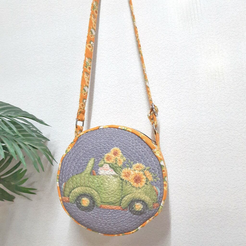 Premium Sling Bag for Women, Avioni Fashion Shoulder Bag, Bohemian Style-Gnome in Car , Braided Sides Round Sling Bag, Perfect For Gifts and Traveling-25 cms Diameter