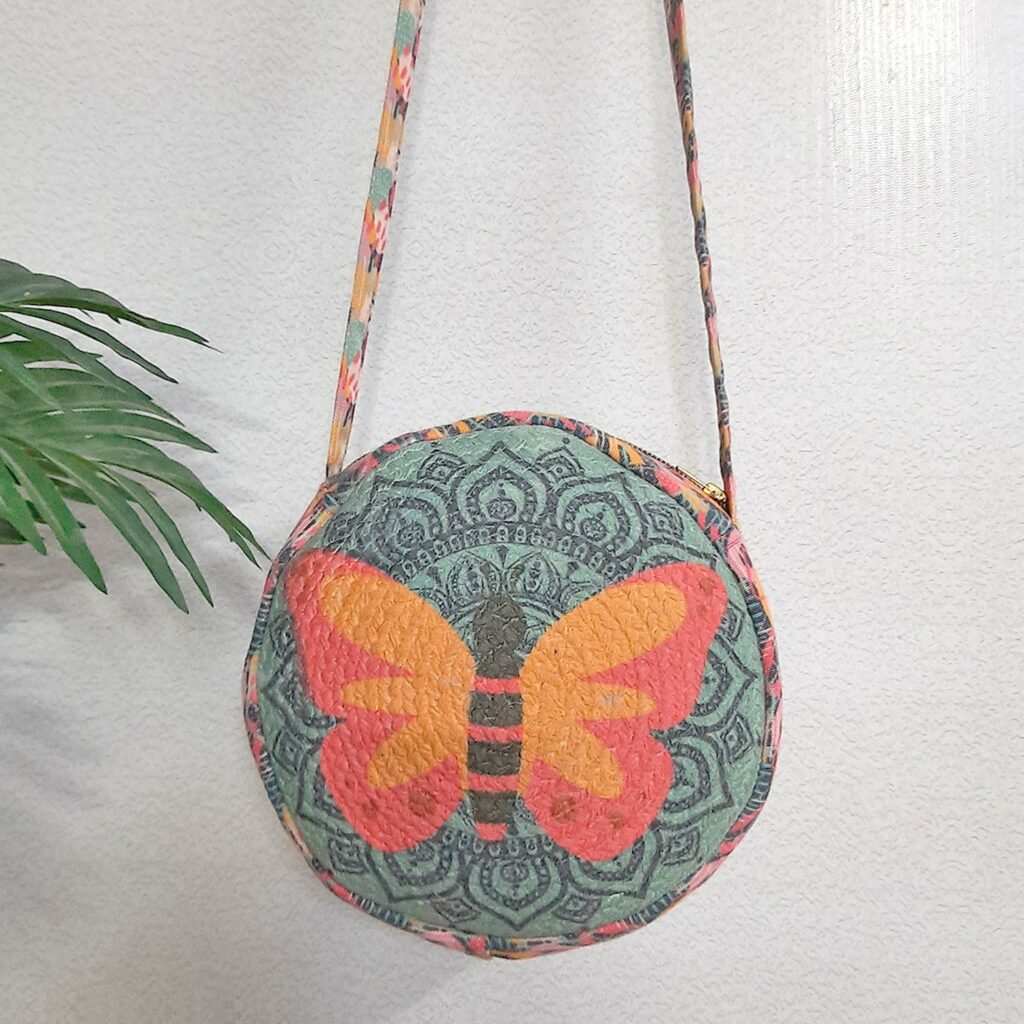 Premium Sling Bag for Women, Avioni Fashion Shoulder Bag, Bohemian Style-Colourful Butterfly , Braided Sides Round Sling Bag, Perfect For Gifts and Traveling-25 cms Diameter