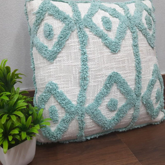 Hand Tufted Slub Cotton Bohemian Cushion Cover – FREE high quality filler included – 18X18 Inch (45×45 cms)| Calming Green Collection