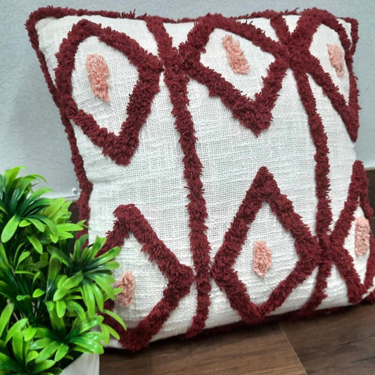 100% Slub Cotton Tufted Cushion Cover – FREE Filler included – Red Tufting – 18X18 Inch (45×45 cms)