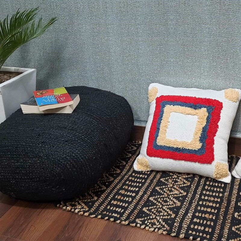 Hand Tufted 100% Cotton Sofa Cushion Cover With Zipper-FREE high quality Filler Included-18X18 Inch (45×45 cms)