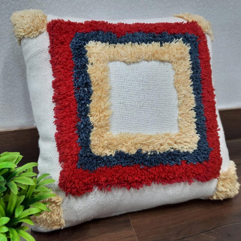 Hand Tufted 100% Cotton Sofa Cushion Cover With Zipper-FREE high quality Filler Included-18X18 Inch (45×45 cms)