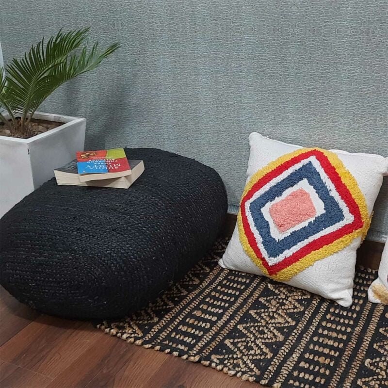 Hand Tufted 100% Cotton Sofa Cushion Cover – FREE Filler – Red And Yellow Diamond – 18X18 Inch (45×45 cms)