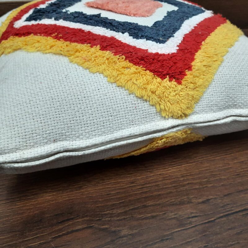 Hand Tufted 100% Cotton Sofa Cushion Cover – FREE Filler – Red And Yellow Diamond – 18X18 Inch (45×45 cms)