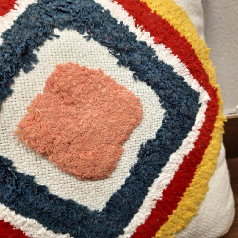 Hand Tufted 100% Cotton Sofa Cushion Cover – FREE Filler – Red And Yellow Diamond – 18X18 Inch (45×45 cms)