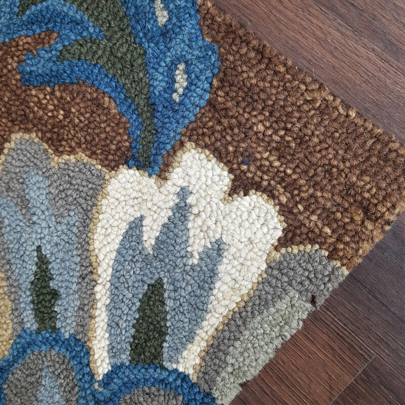 Wool Hand Tufted Beautiful Floral Brown Shades Carpet | Loop Pile | Avioni -90cm x 150cm (~3×5 Feet)