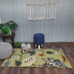 Wool Hand Tufted Beautiful Floral Green Carpet | Loop Pile | Avioni -90cm x 150cm (~3×5 Feet)