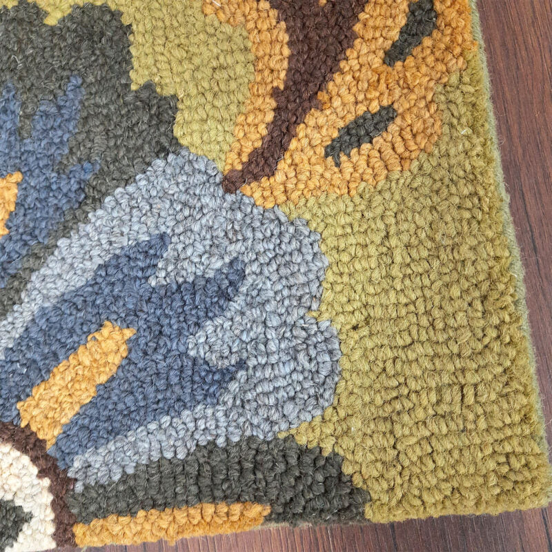 Wool Hand Tufted Beautiful Floral Green Carpet | Loop Pile | Avioni -90cm x 150cm (~3×5 Feet)